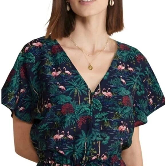 Vineyard Vines Textured Button Front Kaftan Maxi Dress Navy Size Small - Picture 2 of 12